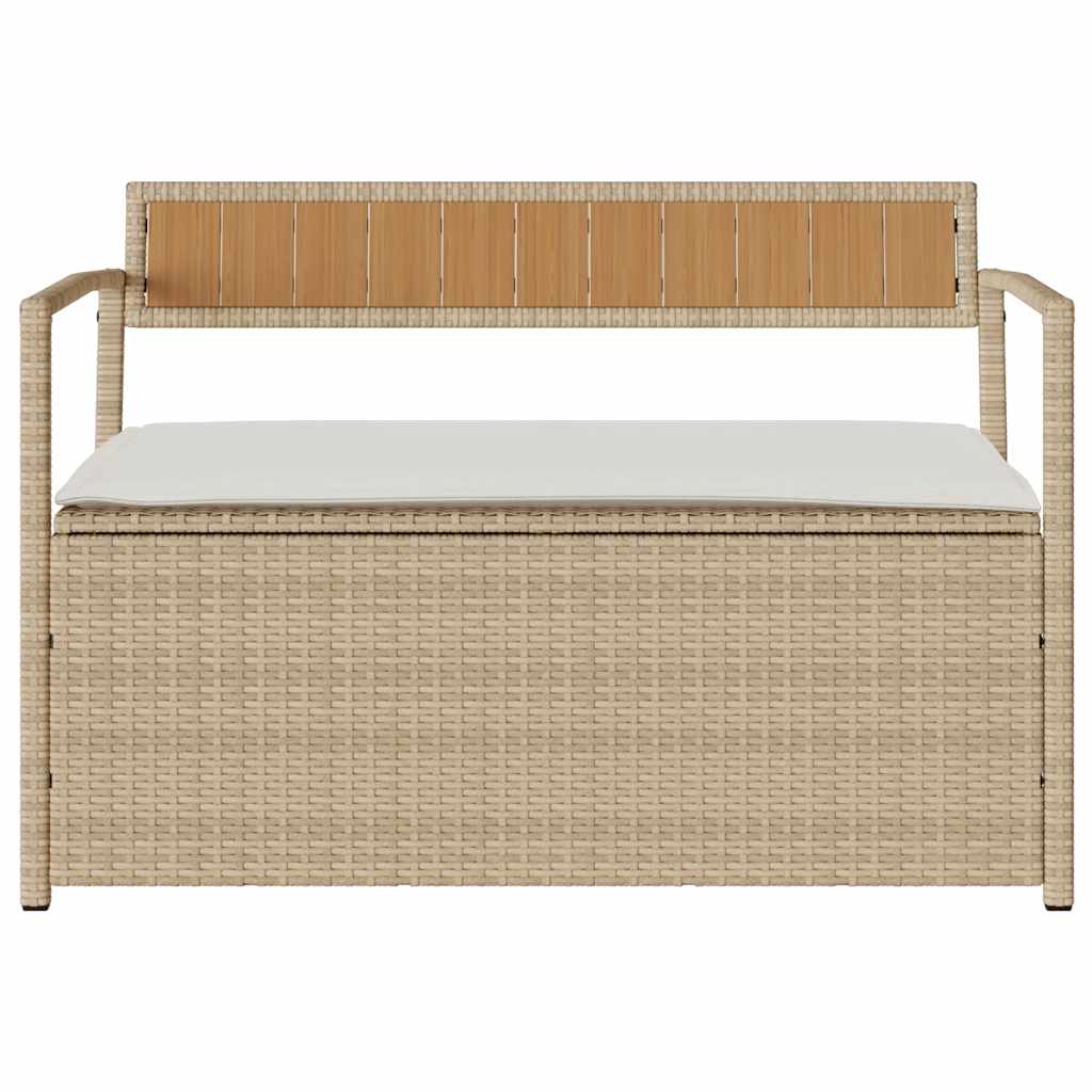 opbevaringsbænk til haven med hynde polyrattan beige