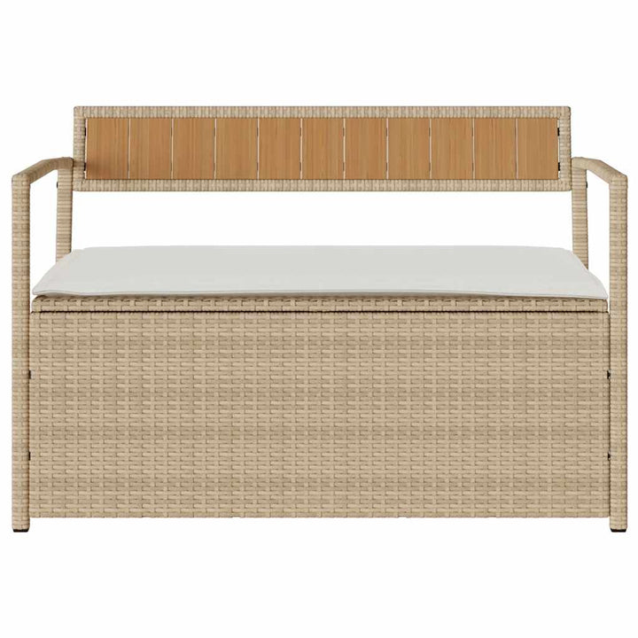 opbevaringsbænk til haven med hynde polyrattan beige