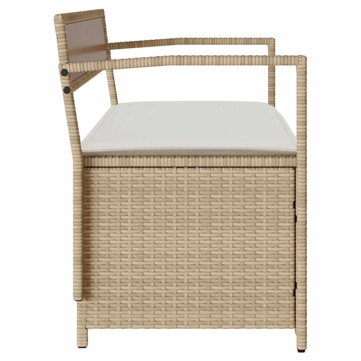 opbevaringsbænk til haven med hynde polyrattan beige