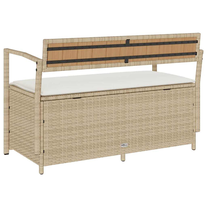 opbevaringsbænk til haven med hynde polyrattan beige