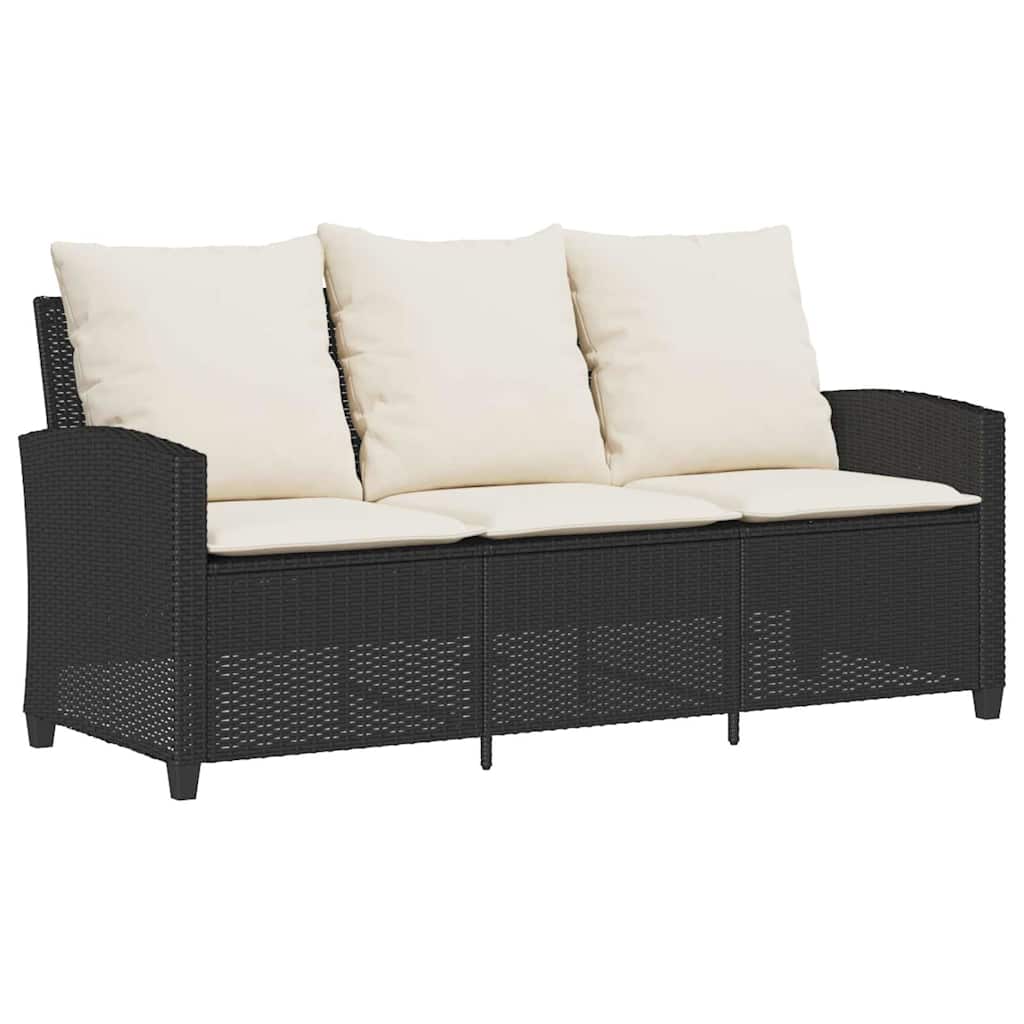 3-personers sofa med hynder og bord polyrattan sort
