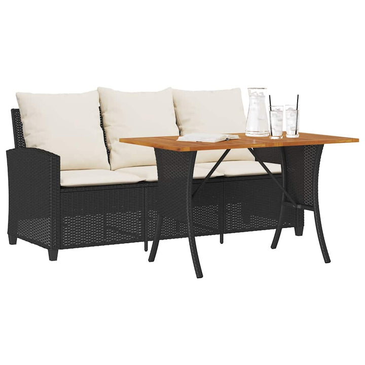 3-personers sofa med hynder og bord polyrattan sort
