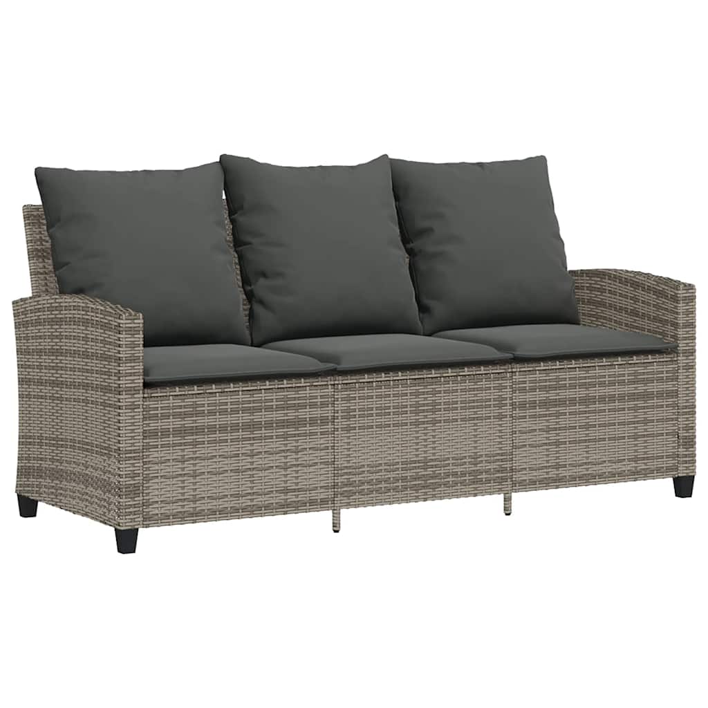 3-personers sofa med hynder og bord polyrattan grå