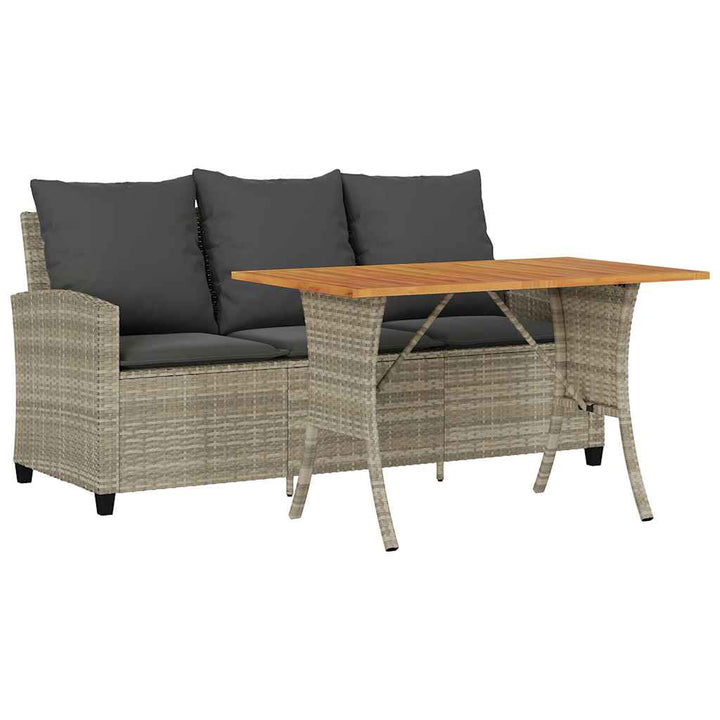 3-personers sofa med hynder og bord polyrattan lysegrå