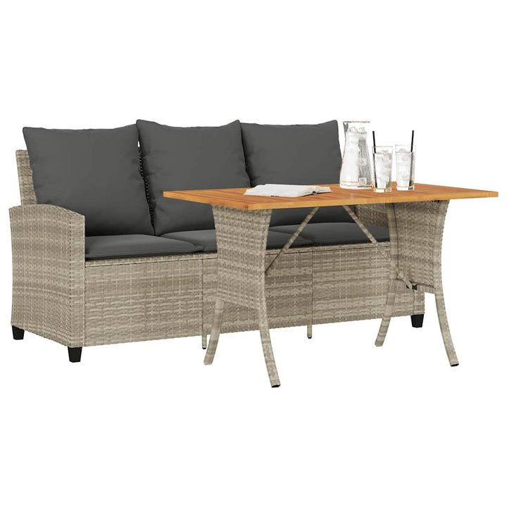 3-personers sofa med hynder og bord polyrattan lysegrå