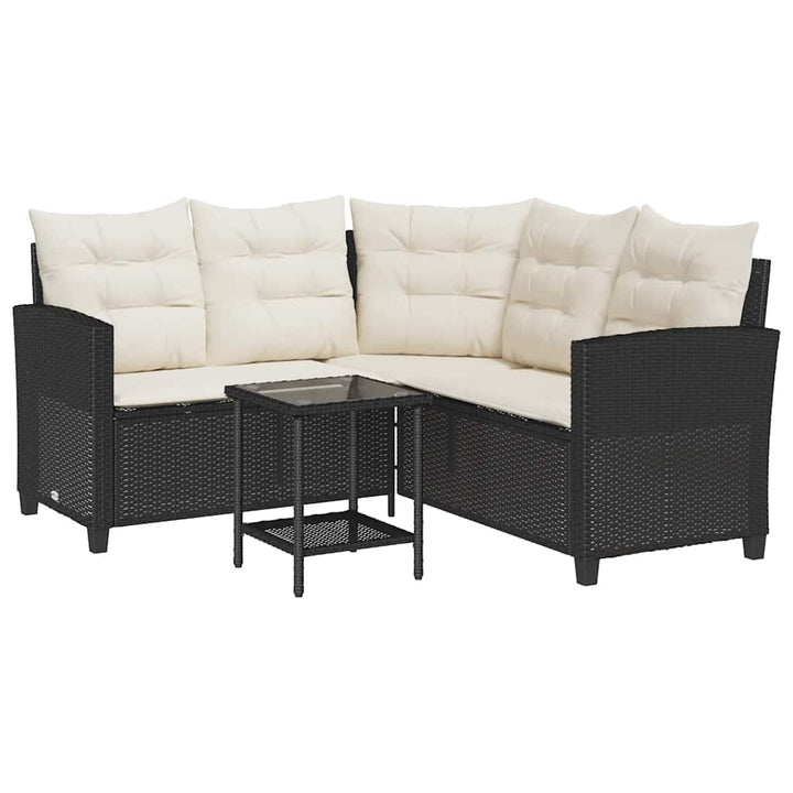 havesofa med bord og hynder L-formet polyrattan sort