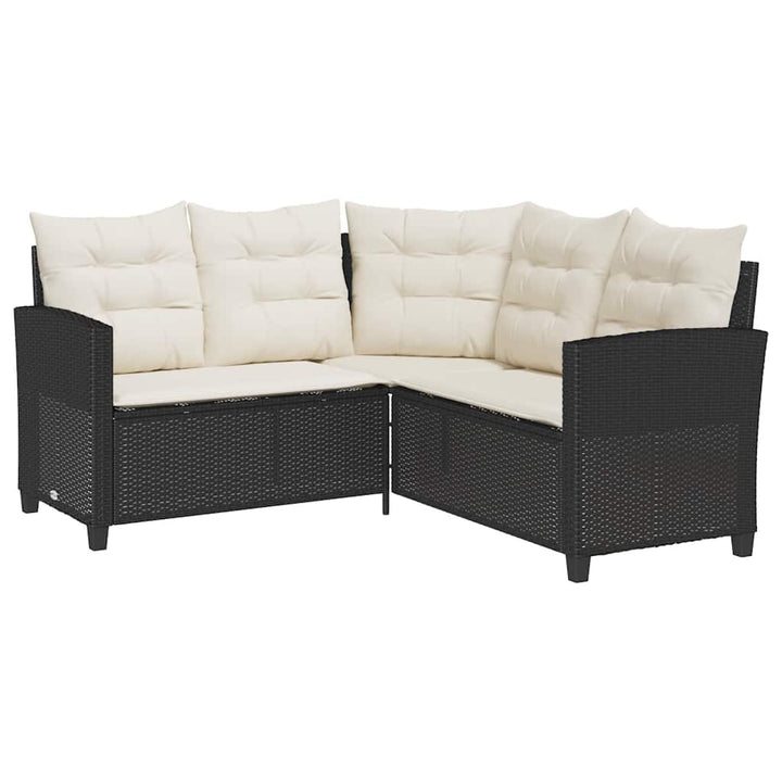 havesofa med bord og hynder L-formet polyrattan sort