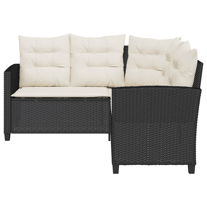havesofa med bord og hynder L-formet polyrattan sort