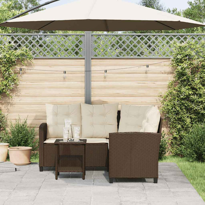 havesofa med bord og hynder L-formet polyrattan brun