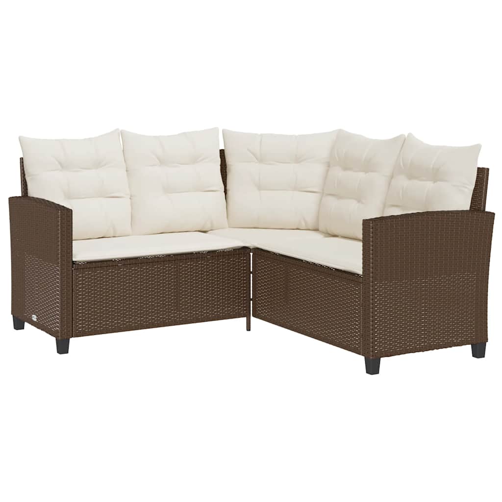 havesofa med bord og hynder L-formet polyrattan brun