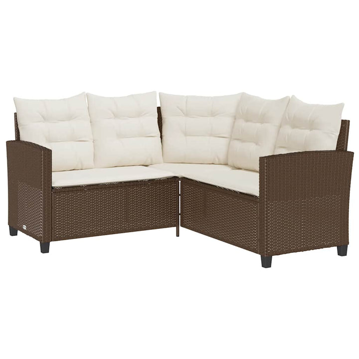 havesofa med bord og hynder L-formet polyrattan brun
