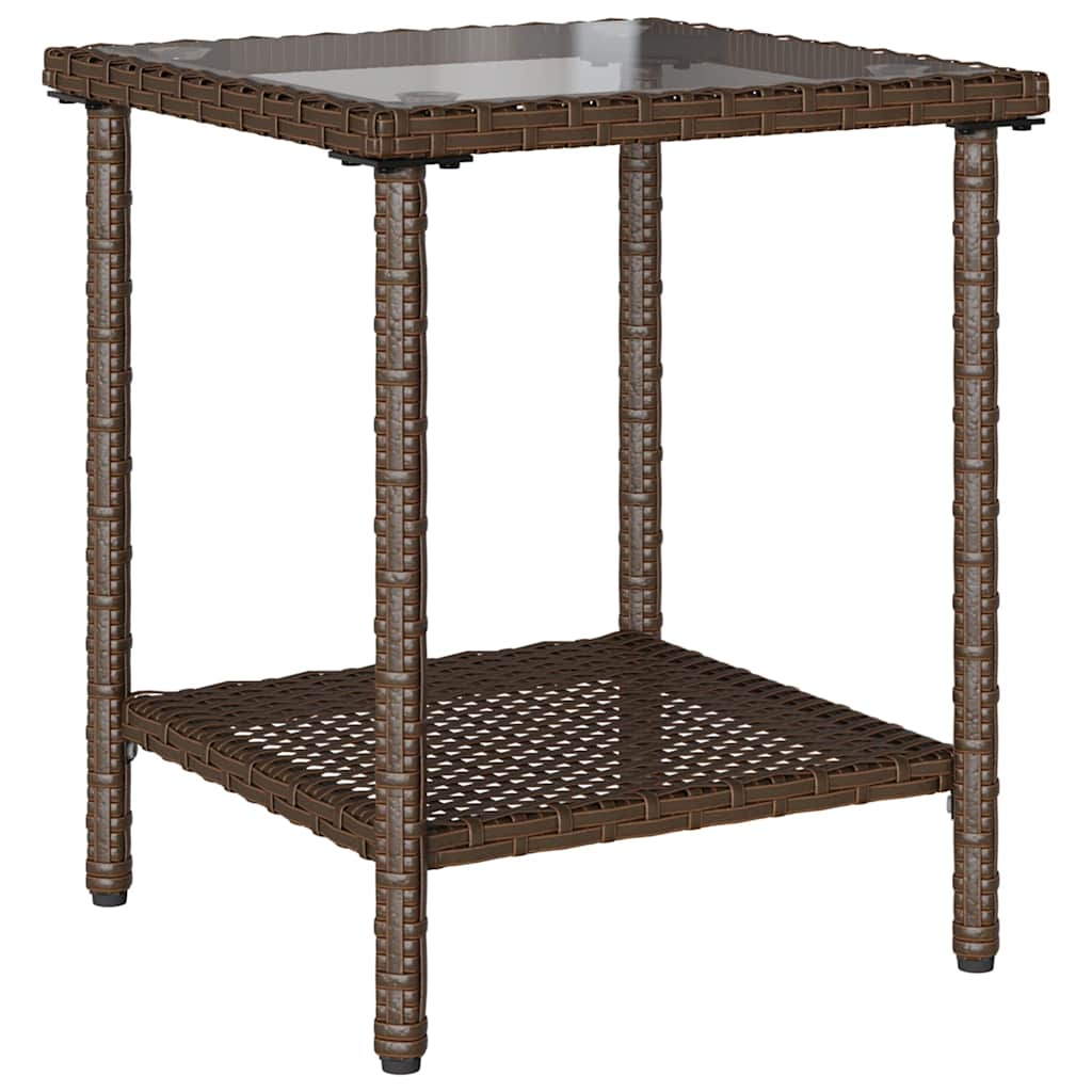 havesofa med bord og hynder L-formet polyrattan brun