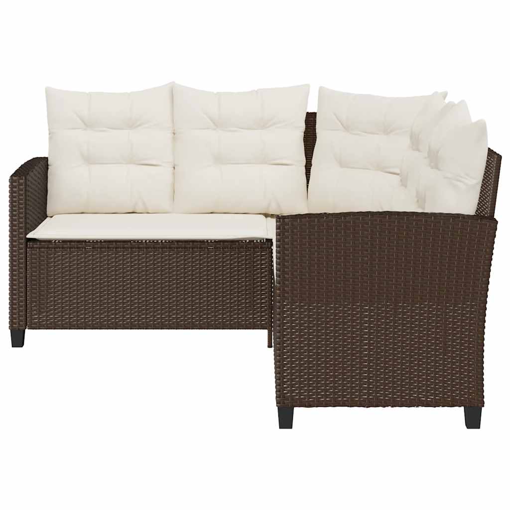 havesofa med bord og hynder L-formet polyrattan brun