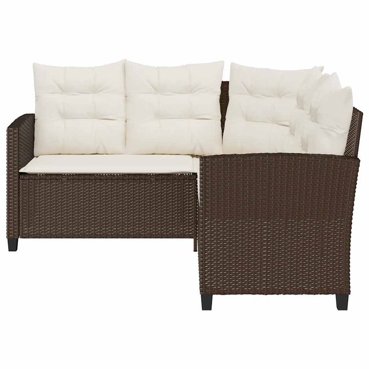 havesofa med bord og hynder L-formet polyrattan brun
