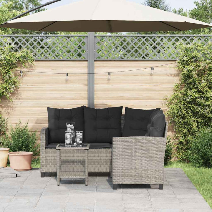 havesofa med bord og hynder L-formet polyrattan grå