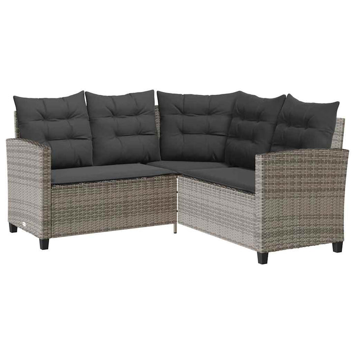 havesofa med bord og hynder L-formet polyrattan grå
