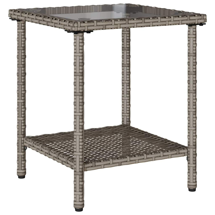 havesofa med bord og hynder L-formet polyrattan grå