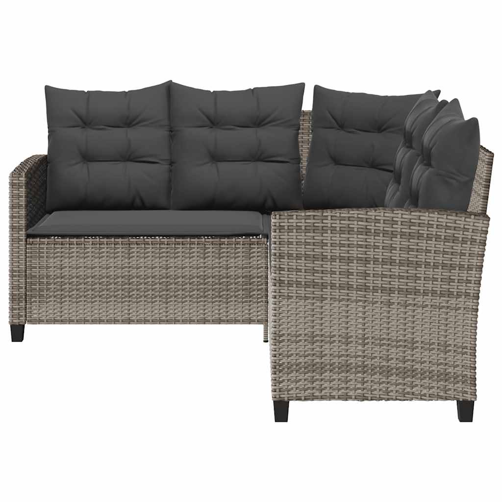 havesofa med bord og hynder L-formet polyrattan grå