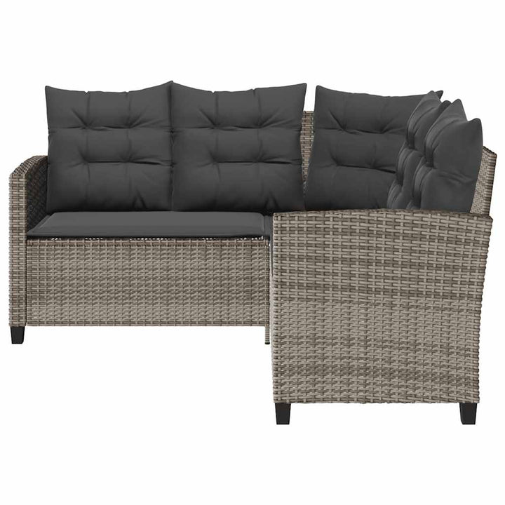 havesofa med bord og hynder L-formet polyrattan grå