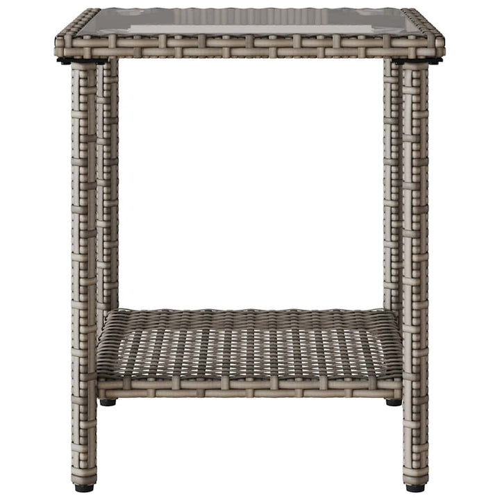 havesofa med bord og hynder L-formet polyrattan grå