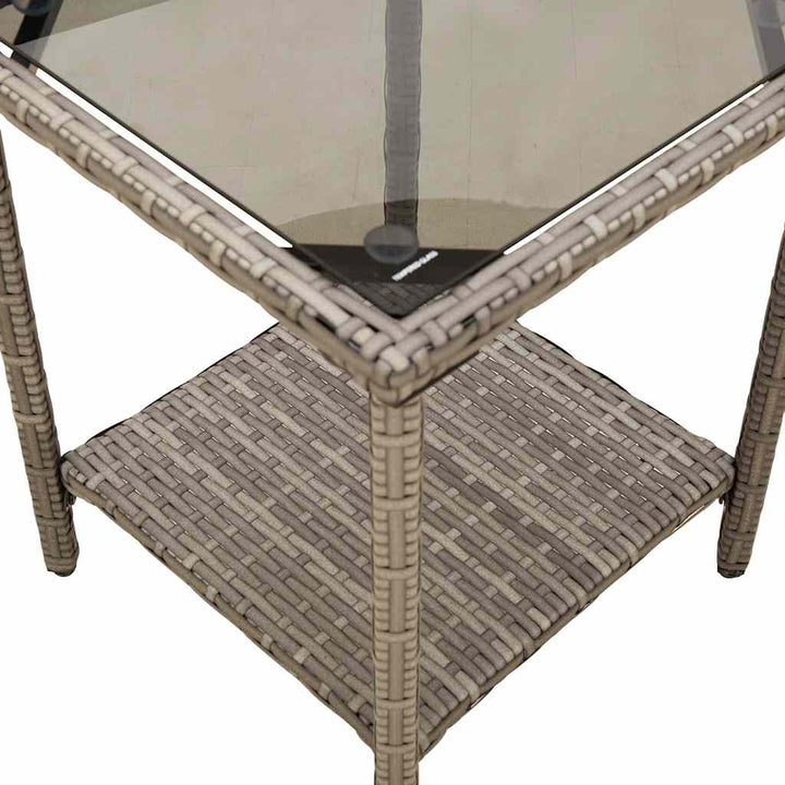 havesofa med bord og hynder L-formet polyrattan grå