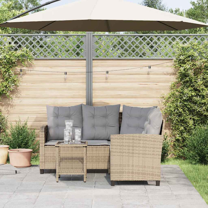 havesofa med bord og hynder L-formet polyrattan beige