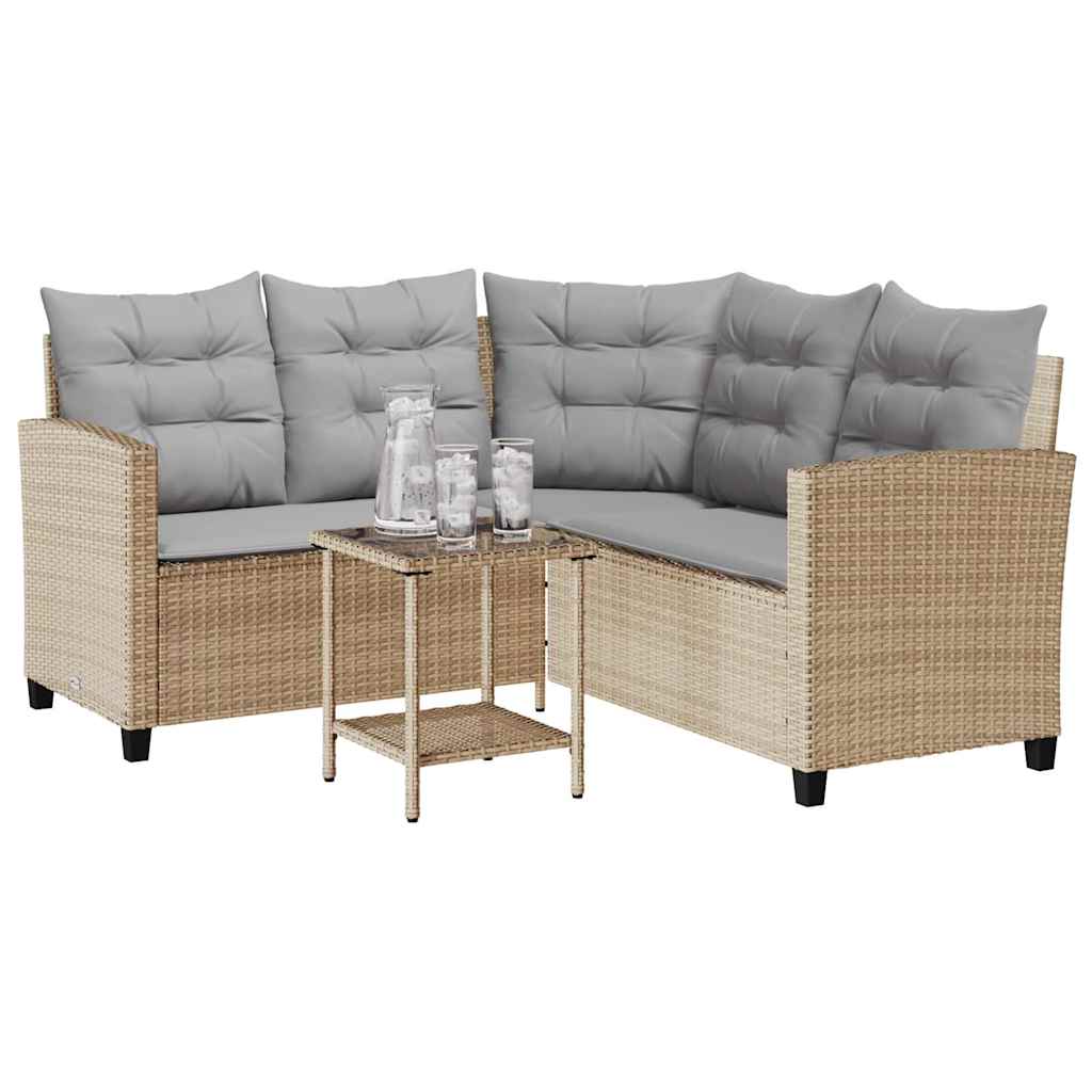 havesofa med bord og hynder L-formet polyrattan beige