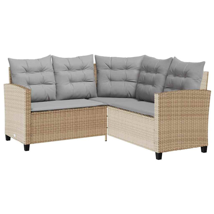 havesofa med bord og hynder L-formet polyrattan beige