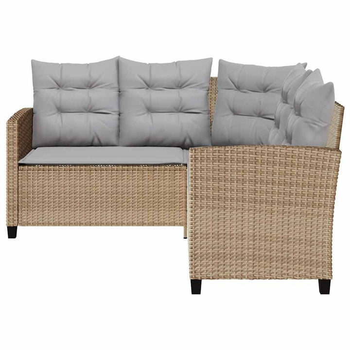 havesofa med bord og hynder L-formet polyrattan beige