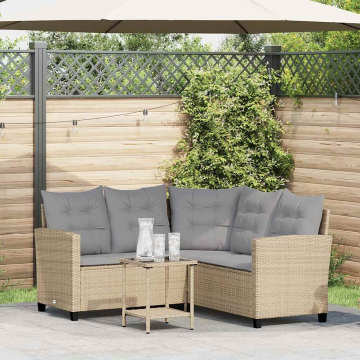 havesofa med bord og hynder L-formet polyrattan beige