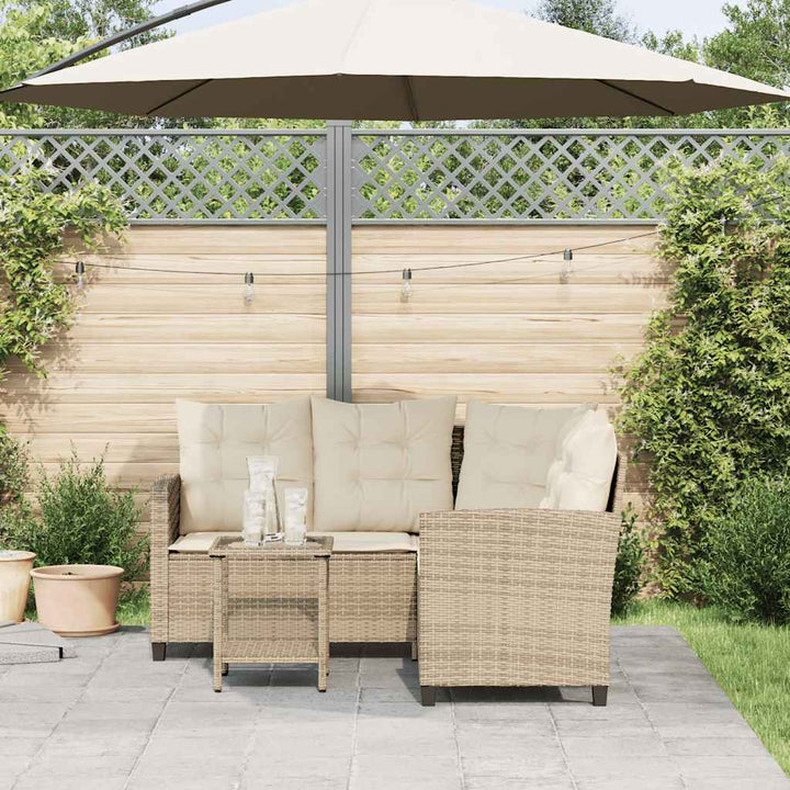havesofa med bord og hynder L-formet polyrattan beige