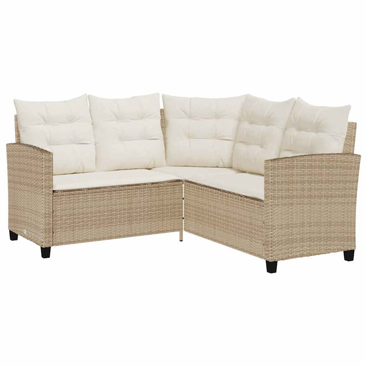 havesofa med bord og hynder L-formet polyrattan beige