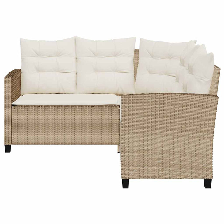 havesofa med bord og hynder L-formet polyrattan beige