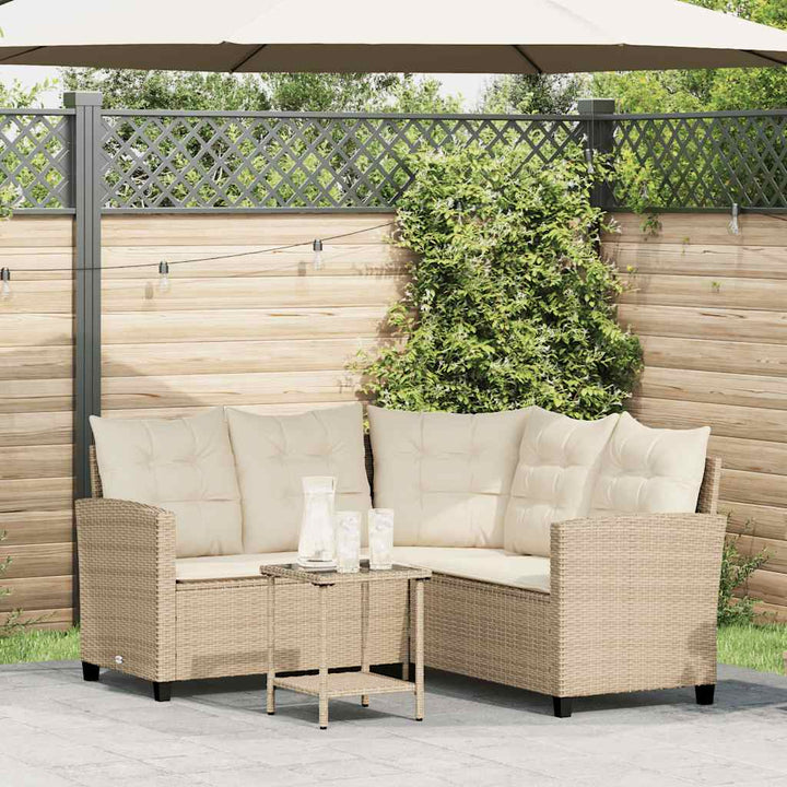 havesofa med bord og hynder L-formet polyrattan beige