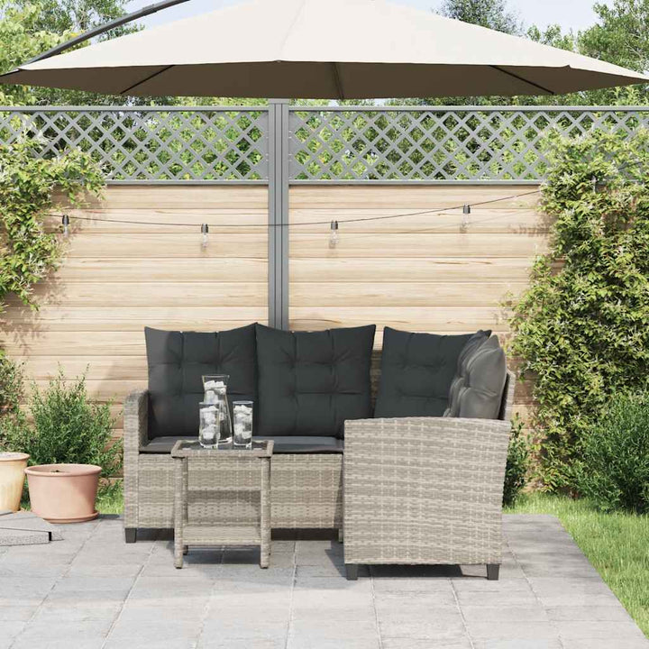 havesofa med bord og hynder L-formet polyrattan lysegrå