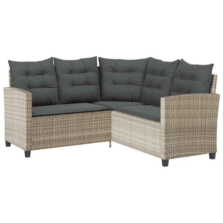 havesofa med bord og hynder L-formet polyrattan lysegrå