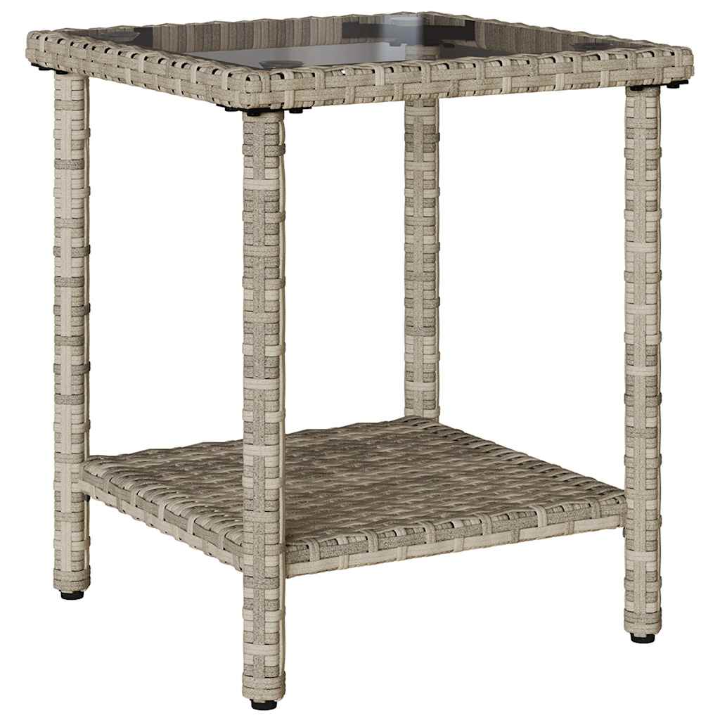 havesofa med bord og hynder L-formet polyrattan lysegrå
