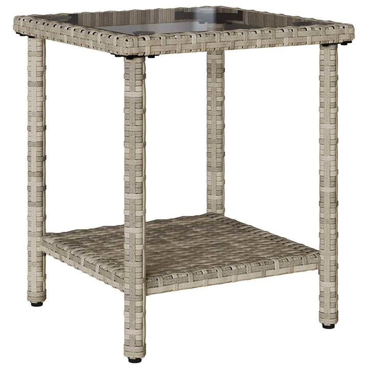 havesofa med bord og hynder L-formet polyrattan lysegrå