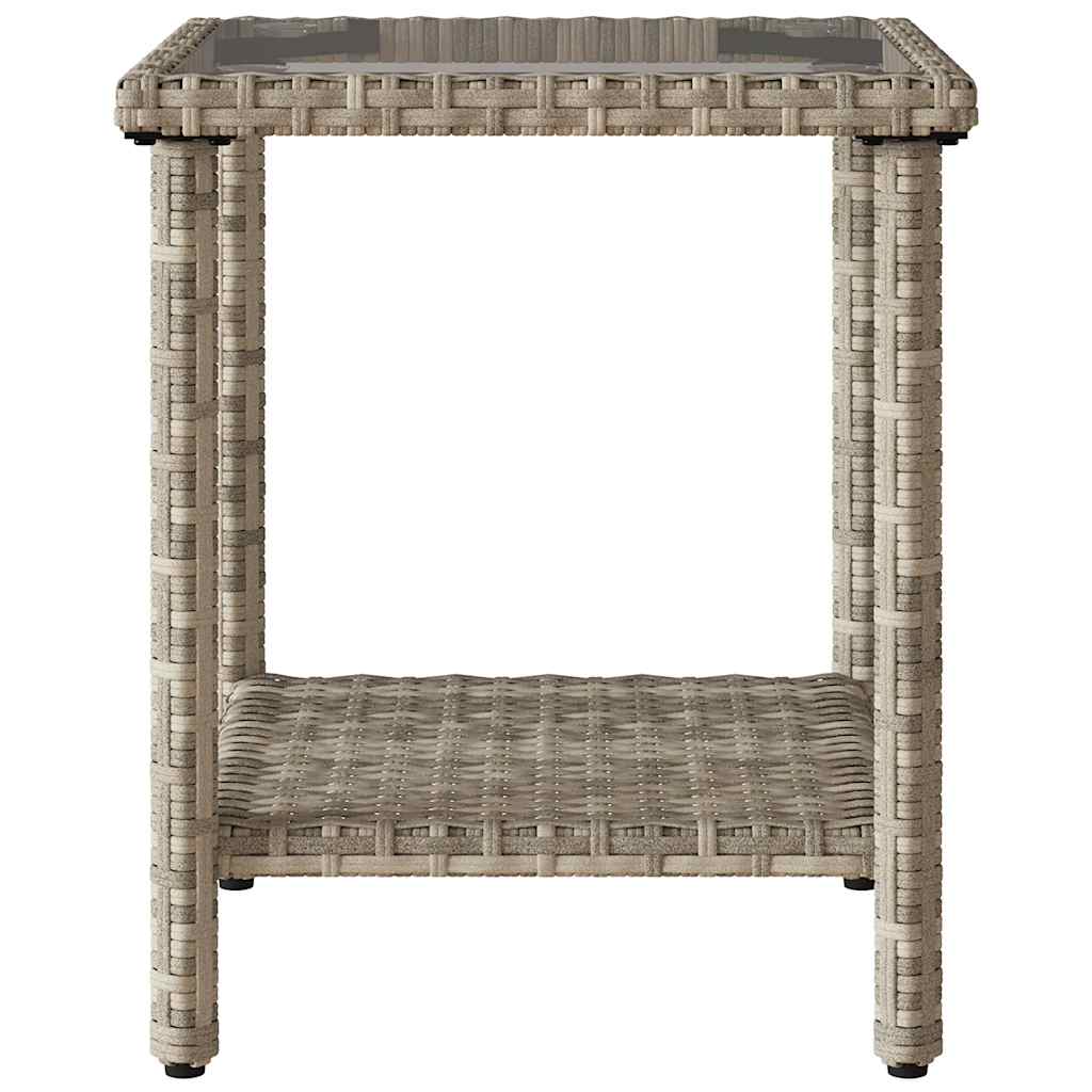havesofa med bord og hynder L-formet polyrattan lysegrå