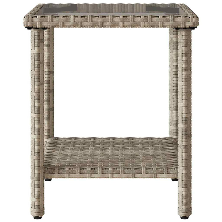 havesofa med bord og hynder L-formet polyrattan lysegrå