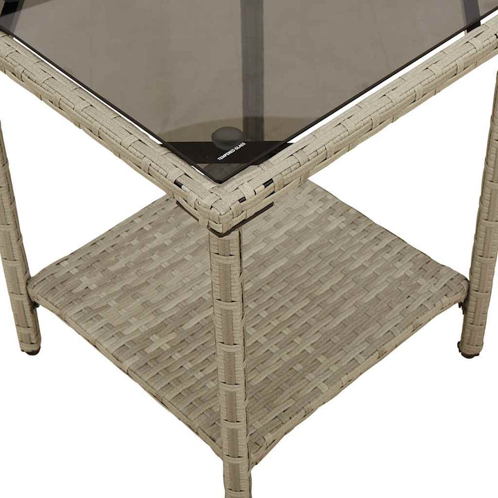 havesofa med bord og hynder L-formet polyrattan lysegrå