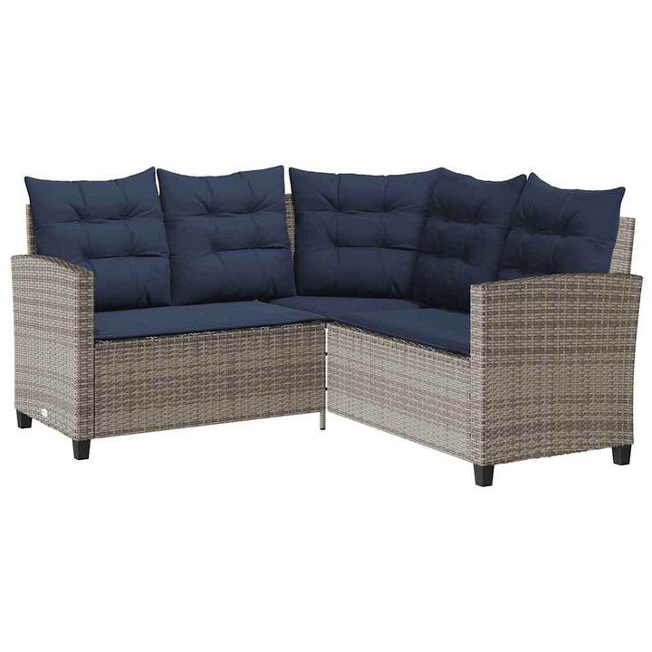 havesofa med bord og hynder L-formet polyrattan grå