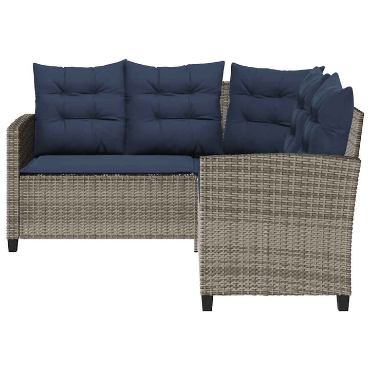 havesofa med bord og hynder L-formet polyrattan grå