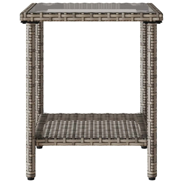 havesofa med bord og hynder L-formet polyrattan grå