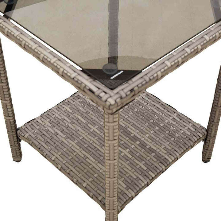 havesofa med bord og hynder L-formet polyrattan grå
