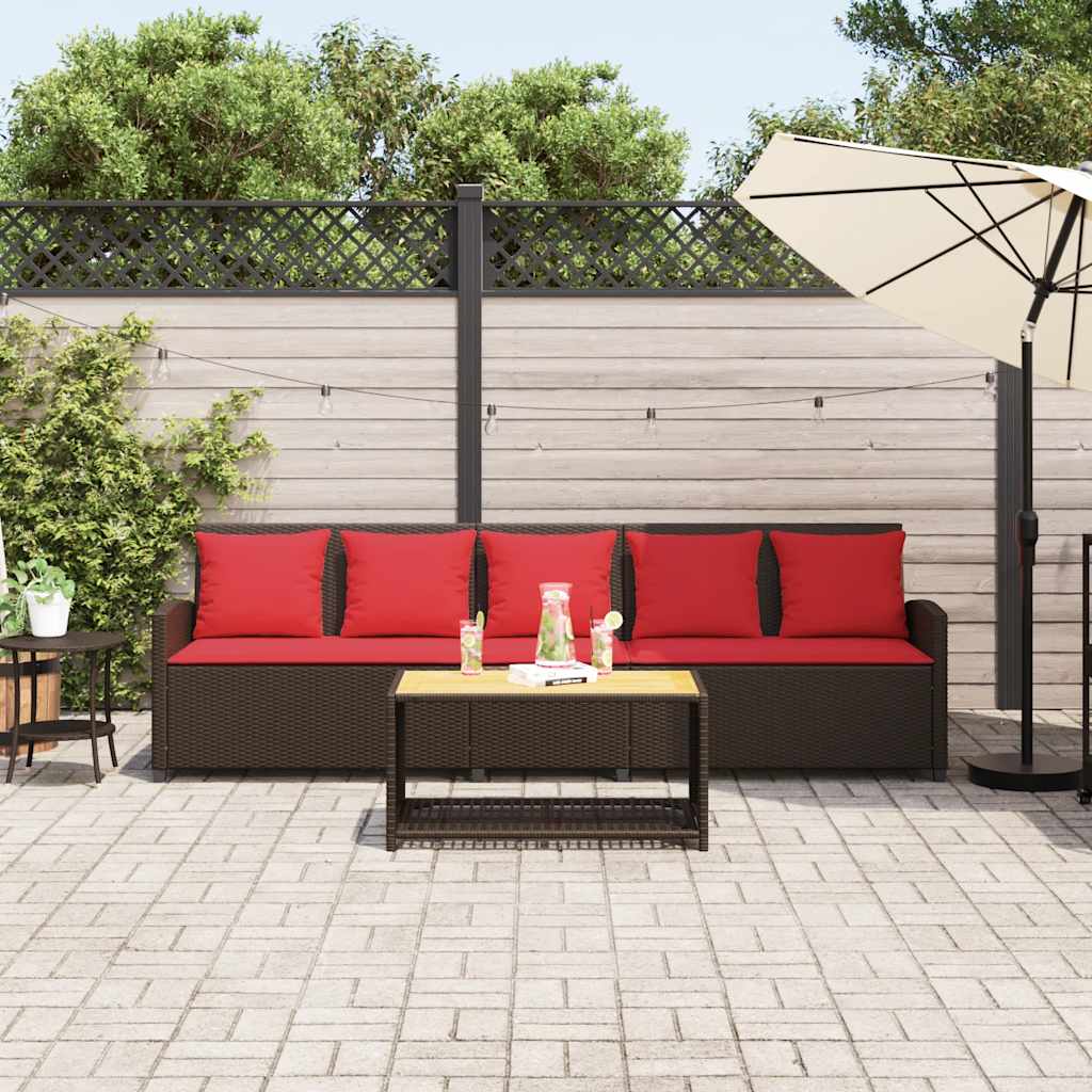 5-personers havesofa med hynder polyrattan brun