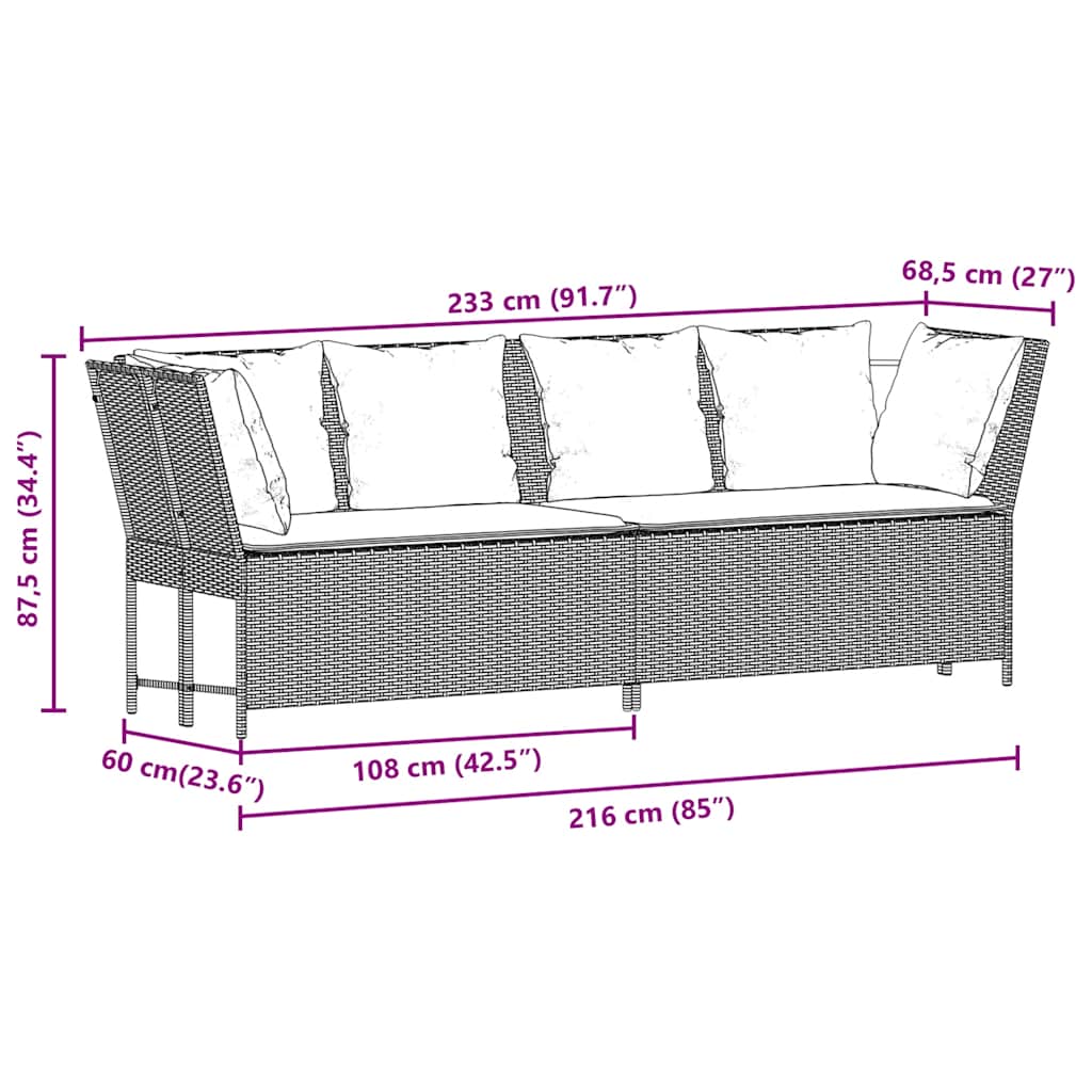 havesofa med hynder polyrattan sort