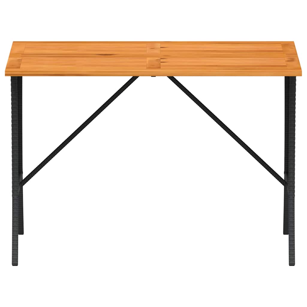 havebord med top i akacietræ 105x75x72 cm polyrattan sort