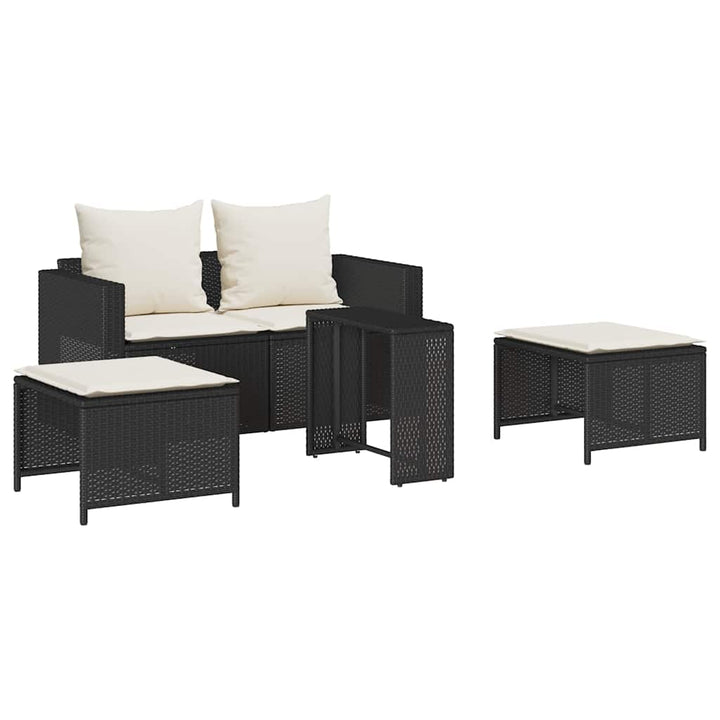 sofasæt til haven 5 dele med hynder stabelbar polyrattan sort