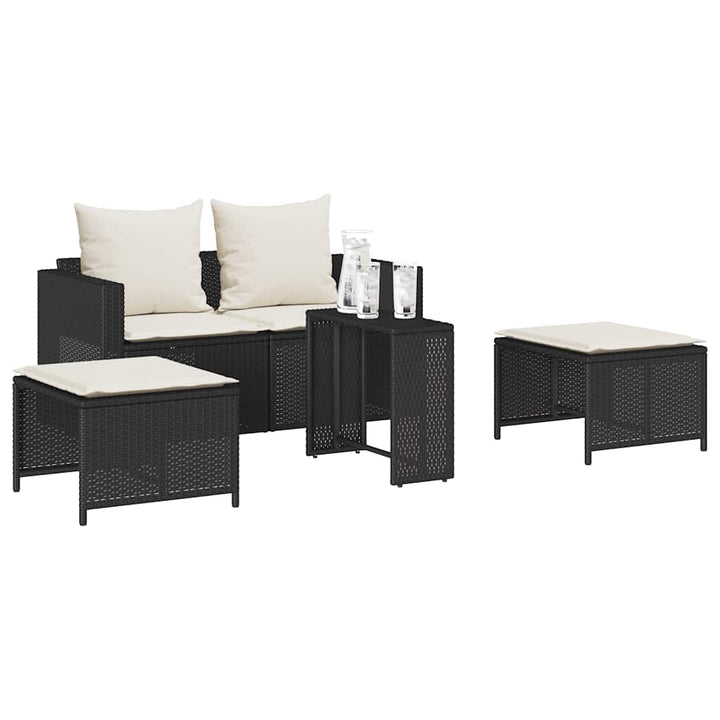 sofasæt til haven 5 dele med hynder stabelbar polyrattan sort